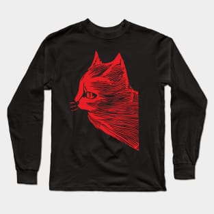 Cat sketch red print Long Sleeve T-Shirt